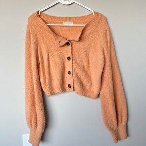 Pastel Orange Fuzzy Cropped Cardigan